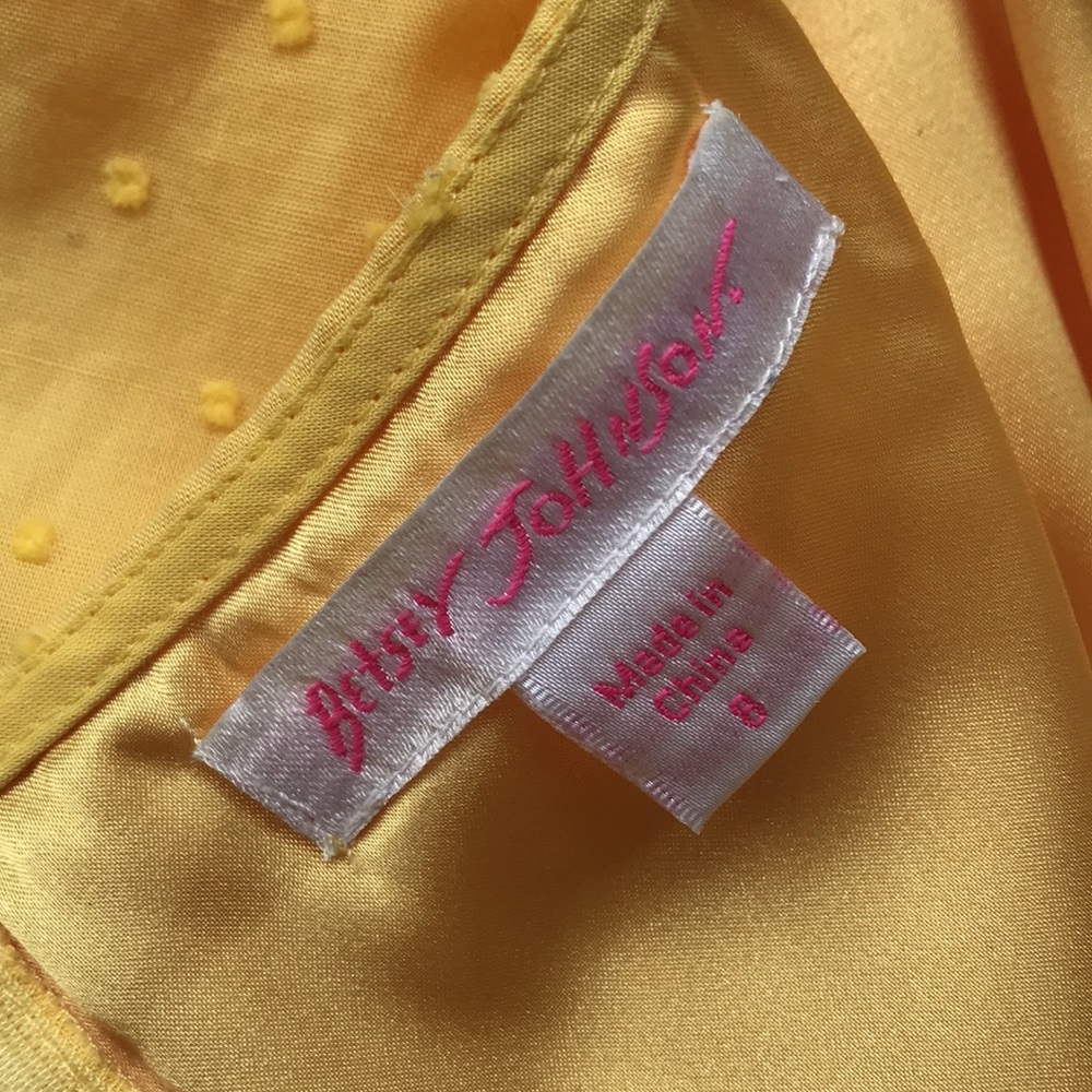 Vintage 90 Y2K Betsey Johnson Yellow Lace Milkmaid Coquette Fairy Dress Yellow 8 - Picture 15 of 17